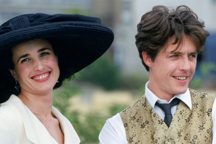 Andie MacDowell and Hugh Grant in Four Weddings and a Funeral